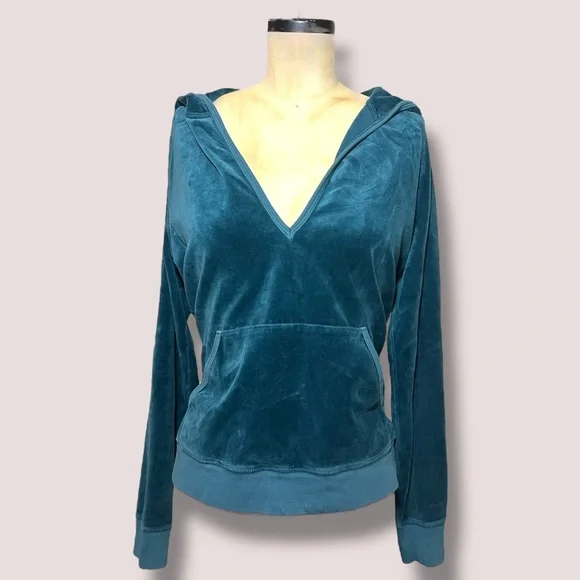JUICY COUTURE Emerald Teal Green Pullover Hoodie Top Luxe Y2K Vintage Retro - Picture 7 of 7